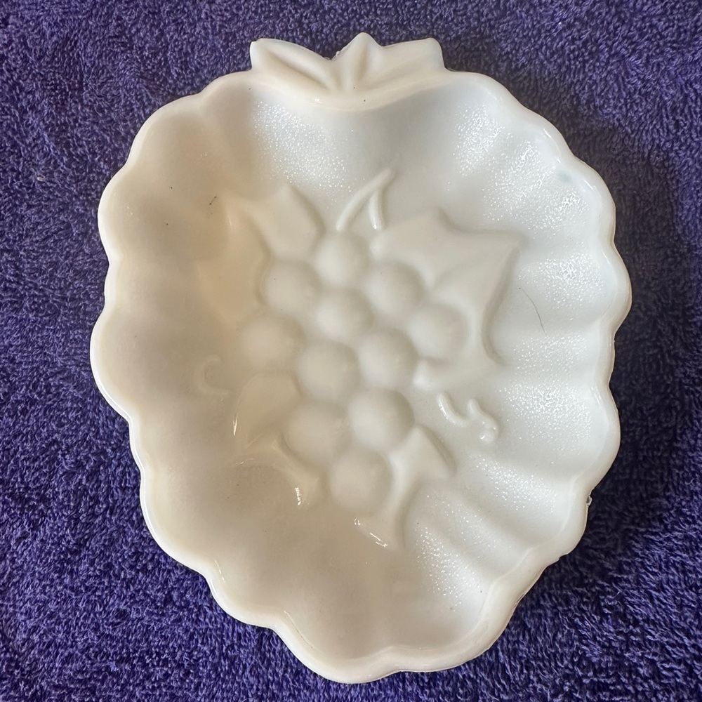Vintage Hazel Atlas Milk Glass Embossed Grapes Dishes / Candy/Snacks